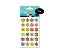 Maildor CY021Opack - Bolsa de gomas 3D Cooky 1 tabla de 7,5 x 12 cm, flores (24 pegatinas) - Paquete de 10