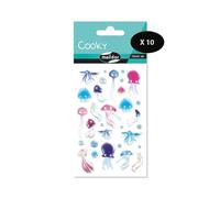 Maildor CY099O - Bolsa de gomas 3D Cooky 1 tabla de 7,5 x 12 cm, medusas (31 pegatinas) - Paquete de 10