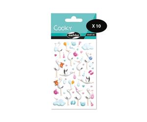 Maildor CY108Cpack - Bolsa de gomas 3D Cooky 1 tabla de 7,5 x 12 cm, nacimiento, 41 pegatinas, paquete de 10
