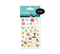 Maildor CY109Cpack - Bolsa de gomas 3D Cooky 1 tabla de 7,5 x 12 cm, flores (45 pegatinas) - Paquete de 10