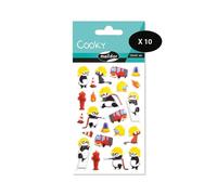 Maildor CY115Cpack - Bolsa de gomas 3D Cooky 1 tabla de 7,5 x 12 cm, bomberos (23 pegatinas) - Paquete de 10