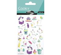 Maildor CY120C - Bolsa de pegatinas 3D Cooky 1 tabla 7,5 x 12 cm, unicornios cumpleaños (24 pegatinas)