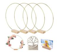 Mailfull Anillos de Metal 4 Piezas 20 cm Aros de Metal con 4 Base de Madera para Hacer Corona para Decoración de Boda Aros de Metal para Manualidades