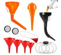 Mailfull Juego de 12 embudos de inserción para coche con manguera, embudo de plástico flexible para coche y moto con caño y embudo largo