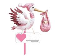 Mailfull Juego de Cigüeña de Cascabel para Nacimiento Bebé para Exteriores Decoración de Bienvenida Bebé Incluye Palo Madera Etiqueta con Nombre y Tarjeta de Felicitación (Rosa)
