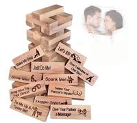 Mailfull Juego de Torre de Bloques Súper Travieso 48 Bloques de Madera con Preguntas y Desafíos Couple Blocks Game Regalo del Día de San Valentín para Parejas