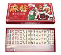 Mailfull Mini Mahjong TradicionaJuego de Majhong Chino Mahjong Portátil Set para Familiares Fiestas Amigos Reunión(Estilo de la Danza del León)