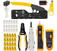 Mailine - Kit de herramientas de red RJ45 Ethernet, pinza crimpadora, circuito 8P/6P- RJ12 RJ11 CAT5 CAT6 mantenimiento del kit LAN, probador pelacables (amarillo)