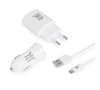 Maillon Kit de Viaje 3 en 1 Cargador USB 2.4A blanco + Cargador de Coche 2.4A + Micro USB 2.4A 1m