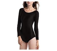 Maillot Ballet Mujer de Manga Larga y Cuello Redondo, Maillot Danza Niña para Bailarina Gimnasia, Consulte la Tabla de Tallas Antes de Comprar (Negro, XXXL)