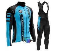 Maillot Ciclismo, Conjunto Ciclismo Hombre Manga Larga + Ropa Ciclismo con Tirantes 9D Gel Acolchado Culotte Largo＋Gafas Cortaviento Ciclismo Gafas de Sol Polarizadas (4XL,TYP-6)