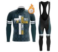 Maillot Ciclismo Hombre Invierno Ropa Ciclista Conjunto Bici MTB Polar Térmico,Traje Bicicleta Chaquetas Manga Larga y Pantalones Tirantes con 19D Gel Acolchado,Completa de Jerseys Ciclo BTT(B2,M)