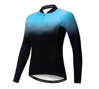 Maillot de ciclismo de manga larga para mujer, camiseta de montaña con cremallera, azul y negro, M = Brust 80-86 cm