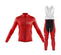 Maillot de Ciclismo Hombre Pantalones Largos Mangas Largas de Ciclismo Conjunto de Ropa Maillot Otoño Invierno Primavera 3D Acolchado+Bib Pantalones Culote de Ciclista Largo (Rojo B,XXL)