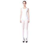 Maillot de Danza Ballet Gimnasia sin Mangas con Correa Ancha, Leotardo Clásico Mujer de Cuello Redondo (Blanco, L)
