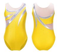 Maillot de Danza Jersey de Ballet for niñas, escote redondo, tela bronceada con diamantes de imitación brillantes, leotardos ajustados for patinaje, gimnasia atlética Maillot Danza Mujer(Yellow,10)