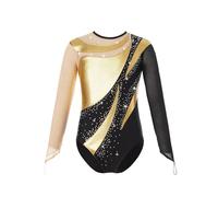Maillot de Danza Mono de gimnasia rítmica for niña, Ropa de baile, leotardo de Ballet de danza de manga larga, traje de patinaje artístico brillante, mono de Yoga Maillot Danza Mujer(Gold,14)