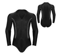 Maillot de Danza para Hombres Traje de baile de patinaje artístico for hombre, traje de baile latino, tango, baile de salón, camisetas, leotardo con diamantes de imitación brillantes(Black,3XL)