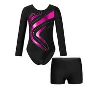 Maillot De Gimnasia Body de Leotardo de Gimnasia de retales for niños, Conjuntos de Ropa de Baile de Manga Larga, Traje de Ballet for niñas, Mono de Patinaje artístico(Hot Pink,6)