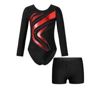Maillot De Gimnasia Body de Leotardo de Gimnasia de retales for niños, Conjuntos de Ropa de Baile de Manga Larga, Traje de Ballet for niñas, Mono de Patinaje artístico(Red,6)
