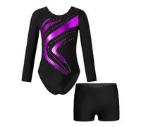 Maillot De Gimnasia Body de Leotardo de Gimnasia de retales for niños, Conjuntos de Ropa de Baile de Manga Larga, Traje de Ballet for niñas, Mono de Patinaje artístico(Purple,4)