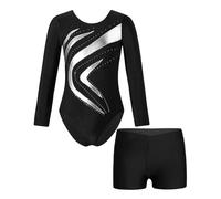 Maillot De Gimnasia Body de Leotardo de Gimnasia de retales for niños, Conjuntos de Ropa de Baile de Manga Larga, Traje de Ballet for niñas, Mono de Patinaje artístico(Silver,10)