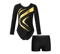 Maillot De Gimnasia Body de Leotardo de Gimnasia de retales for niños, Conjuntos de Ropa de Baile de Manga Larga, Traje de Ballet for niñas, Mono de Patinaje artístico(Gold,10)