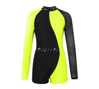 Maillot De Gimnasia Leotardo de Gimnasia Infantil for niña Malla de Manga Larga Contraste de Color Leotardo atlético niños Leotardos de Baile de Ballet Mono Leotardo(Fluorescent Yellow,8)