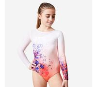 Maillot Gimnasia JML980 Niña Salmón Estampado Flores Cristales Manga Larga 14 AÑOS