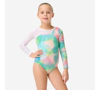 Maillot Gimnasia Niña Corazón Azul Turquesa Manga Larga Cristales Brillantes 8-9 y/a / 131-140 cm