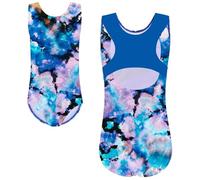 Maillot Gimnasia Ritmica Niña Leotardo de Ballet for niñas 3 a 12 años, ropa entrenamiento práctica bailarina sin mangas, leotardo gimnasia con cuello redondo, trajes baile(B233 Blue Pink,12A)