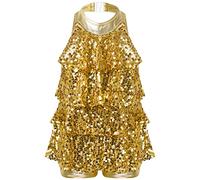 Maillot Lentejuelas Niña Halter Traje de Espectáculo de Danza Infantil | Mono Brillante de Baile con Múltiples Capas sin Espalda Traje para Recital de Baile Jazz,Latina,Porrista,Patinaje y Gimnasia