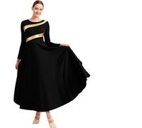 Maillot Patinaje Vestido de Baile alabanza for Mujer, Manga Larga, Traje religioso(Black,M)