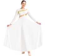 Maillot Patinaje Vestido de Baile alabanza for Mujer, Manga Larga, Traje religioso(White,M)