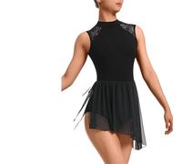 Maillot Patinaje Vestido de Danza Moderna lírica Manga Corta for Mujer con Falda Malla asimétrica y Forro(S,Style 3)