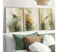 MAIMANG Abstract Art Dragonfly Watercolor Plant Canvas Wall Art Set,for Living Room,Bedroom,Kitchen Corridor Home Decor(60x90cmx3/Frameless)