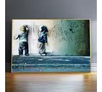 MAIMANG Arte de pared con garabatos para niños, lienzo de combate, impresión de grafiti de Banksy para decoración de pared, póster abstracto e impresión (60 x 90 cm/marco)