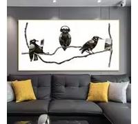 MAIMANG Boceto blanco de tres cuervos en una rama, pintura musical, lienzo de lectura, pósteres, impresiones para pared de sala de estar, decoración del hogar (30 x 60 cm/sin marco)