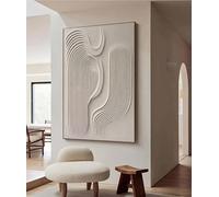 MAIMANG Gran pintura con textura 3D beige, lienzo abstracto de yeso, arte mural wabi sabi, decoración de pared minimalista moderna, 80 x 120 cm, sin marco
