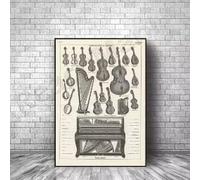 MAIMANG Instrumento musical antiguo impreso en 1938. Póster de cuerdas de piano, viola, violín, violonchelo, arpa, banjo y guitarra. Músico/a profesor/a (60 x 90 cm/Marco interior).