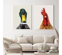 MAIMANG Láminas decorativas originales de patos y gallinas para pared, estilo rústico, para cocina, con arte animal. Póster patos y fauna silvestre. Decor para hogar (30x45cm x 2 / Marco interno).