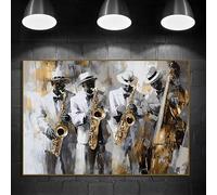 MAIMANG Música Jazz Hombre negro tocando saxofón violín violonchelo guitarra Pósters de arte vintage Lienzos impresos para decoración de habitaciones y hogares (80x120cm/Marco interno)