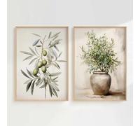 MAIMANG Pieces of Olive Branch Canvas Painting Printing Set,Retro Plant Wall Art,for Living Room and Bedroom Decor(30x45cmx2/Frameless)