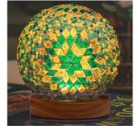 Maimeili Boho verde lámpara de mosaico vintage retro teñido turco marroquí bohemia lado cama vidrio colorido hecho a mano con base de madera USB carga decoración luz para habitación