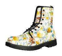 Maimeili Botas cortas impresas de las mujeres con encaje de bloque tacón botas de combate de tobillo para niñas señoras otoño e invierno zapatos rosa cráneo mariposa flores dibujos animados patrón