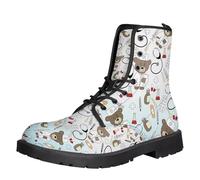 Maimeili Botas cortas impresas de las mujeres con encaje de bloque tacón botas de combate de tobillo para niñas señoras otoño e invierno zapatos rosa cráneo mariposa flores dibujos animados patrón