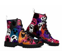 Maimeili Botas Tobilleras Estampadas Mujer con Flores, Setas, Animales y Colores Lisos Plataforma Atadas Cuero Botas Combate Casual Diarias Fiesta Halloween Navidad