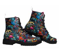 Maimeili Botas Tobilleras Estampadas Mujer con Flores, Setas, Animales y Colores Lisos Plataforma Atadas Cuero Botas Combate Casual Diarias Fiesta Halloween Navidad