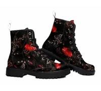 Maimeili Botas Tobilleras Estampadas Mujer con Flores, Setas, Animales y Colores Lisos Plataforma Atadas Cuero Botas Combate Casual Diarias Fiesta Halloween Navidad