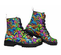 Maimeili Botas Tobilleras Estampadas Mujer con Flores, Setas, Animales y Colores Lisos Plataforma Atadas Cuero Botas Combate Casual Diarias Fiesta Halloween Navidad